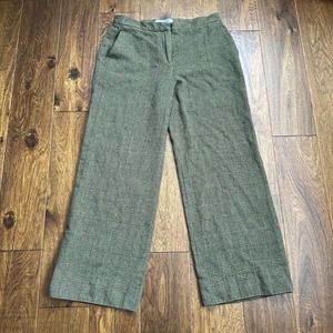 MaxMara size 12 wool angora green plaid patterned wide leg pants
